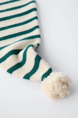 0 MONTHS - 14 YEARS/ STRIPED KNIT POMPOM BEANIE WITH WOOL
