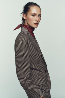 OVERSIZE DOUBLE-BREASTED CHECK BLAZER - Zara фото 3