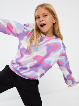 Bisiklet Yaka Batik Desenli Uzun Kollu K?z ?ocuk Sweatshirt
