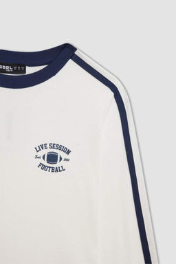 Женская белая классная футболка в рубчик с длинным рукавом с принтом - Defacto фото 8