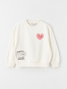 Bisiklet Yaka Bask?l? Uzun Kollu K?z ?ocuk Sweatshirt