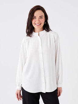 Hakim Yaka D?z Uzun Kollu Keten Kar???ml? Kad?n Tunik