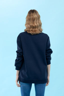 Lacivert Bisiklet Yaka Basic Sweatshirt