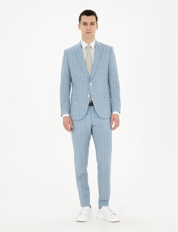 A__k Mavi Ekstra Slim Fit _izgili Y_n Tak_m Elbise