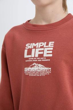 Толстовка обычного кроя с круглым вырезом и принтом на мягкой подкладке для мальчиков - Defacto фото 5