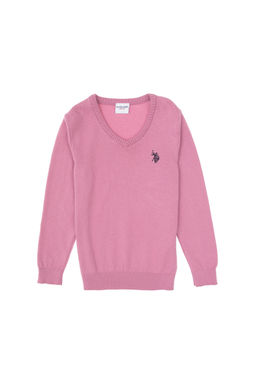 K_z _ocuk Pembe V Yaka Basic Kazak Sepette S_rpriz _ndirim