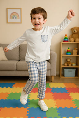 Gri Yumusak Dokulu Erkek Cocuk Bask?l? Orme Pijama Tak?m TKDAW25AU00093