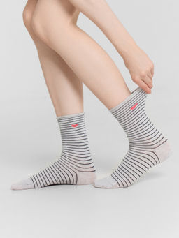 Цена за 5 пар! Носки женские серые в полоску с сердечком