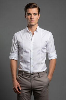 TRENDYOL MAN Beyaz Super Slim Fit Dugmeli Yaka Kulplu Apoletli Kolay Utulenebilir Gomlek TMNSS22GO0091