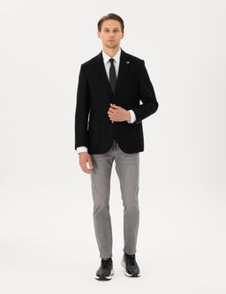 Siyah Y_n Kar___ml_ Slim Fit Ceket