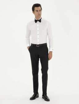 Белая рубашка под смокинг приталенного кроя с манжетами из смесового хлопка - Cacharel фото 4