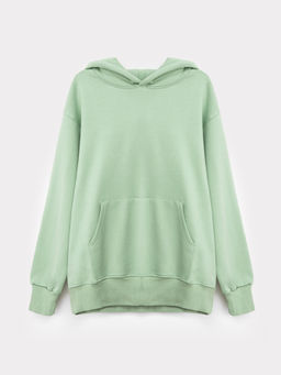Теплое худи с карманом-кенгуру в светло-зеленом цвете зелёный 76902