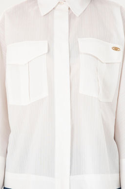 Женская рубашка с длинным рукавом цвета экрю - U.s. polo assn фото 6