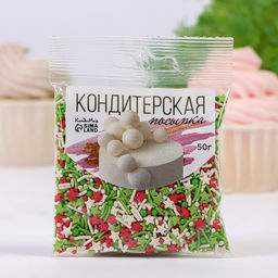Цена за 6 шт. Новогодняя посыпка кондитерская «Микс»: зеленая, белая, красная, 50 г