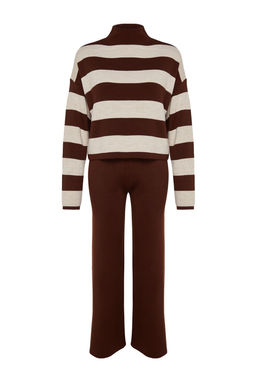 Kahverengi Genis Kal?p Cizgili Triko Alt-Ust Tak?m TWOAW24AU00020 - Trendyolmilla фото 7