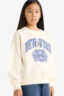 Relax Fit Bisiklet Yaka Bask_l_ Sweatshirt K_z _ocuk