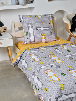 Постельное белье детское поплин без молнии с 1 наволочкой - Кот-батон 1,5 сп. (1 нав.70x70)