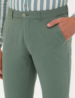 Зеленые брюки узкого кроя из льняной парусины - Cacharel фото 6