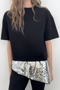 CAMISETA ASIM?TRICA LENTEJUELAS / Negro - Zara фото 4