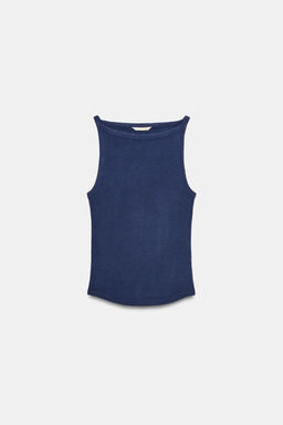 TOP HALTER RIB EFECTO LAVADO / Azul?n - Zara фото 4
