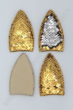 Патч 3D, с двухсторон. пайетками Ушки вытянутые 8*4,5 см (10 шт) SF-1881, золото