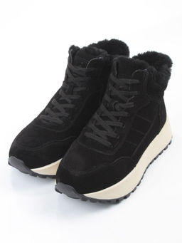 04-PAML08-1Z BLACK Ботинки зимние женские (натуральная замша, 100% шерсть, натуральный мех)