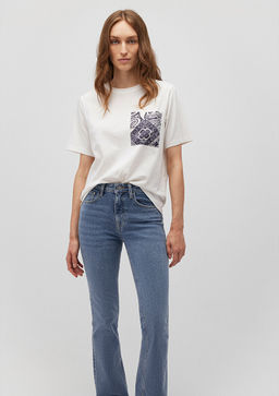 Bask?l? Beyaz Tisort - Mavi фото 2