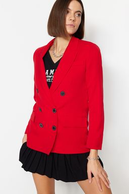 TRENDYOLMILLA K?rm?z? Dokuma Astarl? Kruvaze Kapama Blazer Ceket TWOAW23BC00019  фото 4