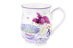 Кружка 350 мл 11,5*8,2*10 см Лаванда бочонок, NEW BONE CHINA