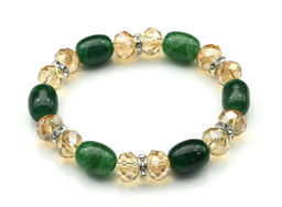 Браслет с цирконом и агатом пати тонированным цв.зеленый, 17см