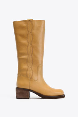 LEATHER TOPSTITCHED BOOTS - Zara фото 11