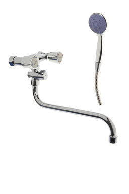 Смеситель для ванны ZEIN Z4198, однорычажный, излив 30 см, шланг 150 см, лейка 5 реж, хром