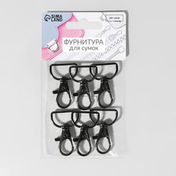 Цена за 2 шт. Карабин металлический, 39 × 24 мм / 20 × 1,5 мм, 6 шт, цвет чёрный никель