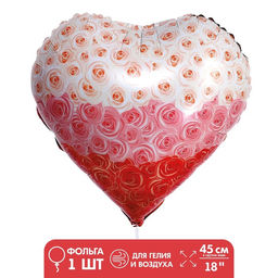 Цена за 3 шт. Шар воздушный фольгированный 18" «Сердце в розах»