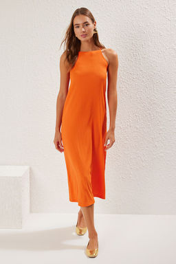 TRENDYOLMILLA Siyah Midi Halter Yaka Bodycone/Vucuda Oturan Orme Elbise TWOSS25EL00160  фото 5