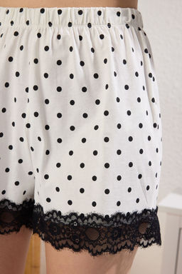 Trendyolmilla Ekru %100 Pamuklu Puantiyeli Dantel Detayl? Sortlu Orme Pijama Tak?m? THMSS25PT00146  фото 5