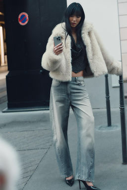 SHORT FAUX FUR COAT WITH TOGGLES