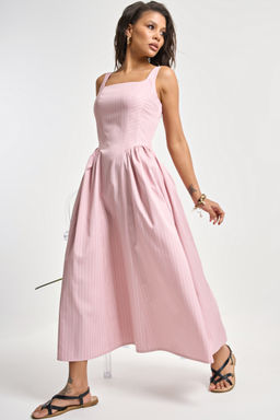 Сарафан хлопковый в полоску голубой - Fly фото 11