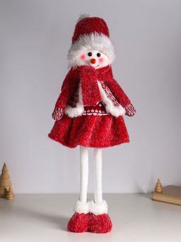 Интерьерная кукла текстильная Снеговик-девочка в бело-красном наряде, раздвижная 44-65 см, 22?14?44 см