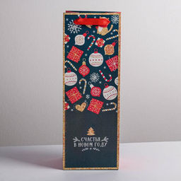 Пакет подарочный новогодний под бутылку «Счастья в Новом году», 13×35×10 см