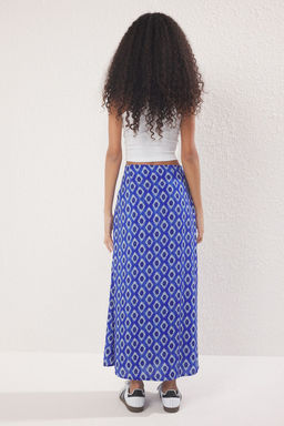 Mavi Cicek Desenli Onu Dugmeli Y?rtmacl? Viskon Etek TWOSS25ET00178