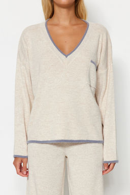 Bej Genis Kal?p Tuylu Iplik Triko Alt-Ust Tak?m TWOAW24AU00099