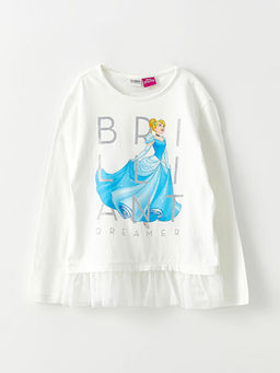 Bisiklet Yaka Disney Princess Bask?l? Uzun Kollu K?z ?ocuk Ti??rt