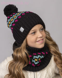 Q 155 D 155 Комплект для девочки флис (колпак+снуд) (52-54)