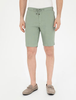 Ye_il Slim Fit %100 Keten Beli Lastikli Ba_c_kl_ Dokuma _ort