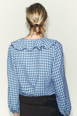 GINGHAM CHECK RUFFLED BLOUSE - Zara фото 4
