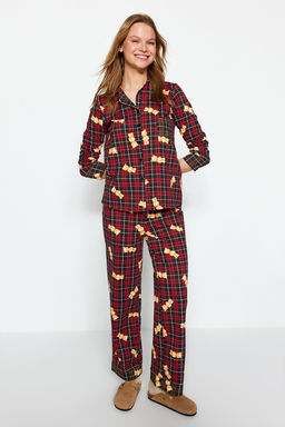Trendyolmilla Cok Renkli %100 Pamuklu Ay?c?kl? Ekoseli Gomlek-Pantolon Orme Pijama Tak?m? THMAW24PT00104
