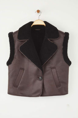 Koyu Kahverengi Regular Kal?p Pelus Detayl? Suet Yelek TWOAW26YE00001 - Trendyolmilla фото 5