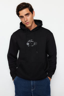 TRENDYOL MAN Siyah Regular/Normal Kesim Uzay Nak?sl? Kapusonlu Ici Polar/S?cak Tutan Sweatshirt TMNAW24SW00101 - Trendyolmilla фото 10