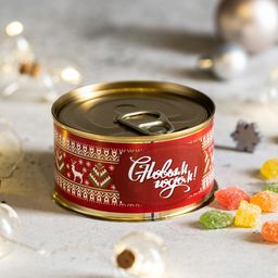 Монпансье в консервной банке С Новым годом! (красная с вышивкой) 95 г.